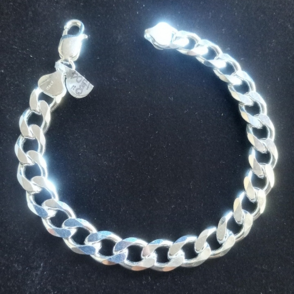 Genuine 8 in. New Curb Link (Cuban Link) [Italian] 925 Sterling Silver Bracelet - Picture 6 of 10